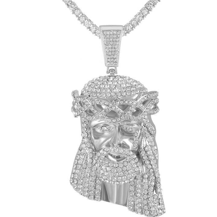 Hip Hop Jesus Pendant Necklace Men Ice Out Paved Full Shining Crystal