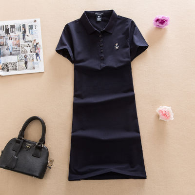 Summer Korean version of Polo skirt bear mid-length sports casual skirt large size solid color Paul skirt thin dress cotton golf