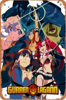 โปสเตอร์อนิเมะ Tengen Tengen Gurren Lagann ป้ายโลหะไซมอนเครื่องตกแต่งฝาผนังย้อนยุคสำหรับประตูบ้านสวนบาร์ร้านอาหารร้านกาแฟสำนักงานร้านค้าผับสัญลักษณ์ของขวัญ12X8นิ้วแผ่นป้ายโลหะ