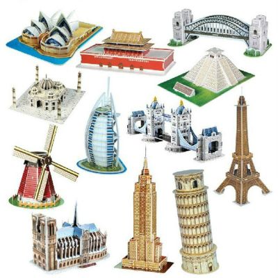 World Famous Building Model Cardboard 3d Puzzle Creative DIY Assembling and Inserting Educational Toys for Children