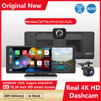 ADINKAM Dashcam แบบพกพามาพร้อมกับ Carplay 10.26นิ้วคอนโซลกลาง Carplay และ Android Auto HD 4K AUX ADAS พอร์ต USB รถ DVR