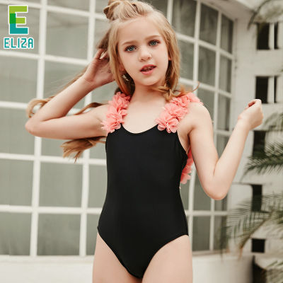 ES Childrens swimsuit Cute black flower Sling bikini One-piece swimsuit