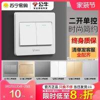 231 Bull two-on single-control switch panel household concealed wire-mounted 86-type electric lamp two-in-one single-control button switch 【JYUE】