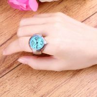 Women Stainless Steel Round Elastic Quartz Finger Ring Watch