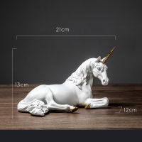 Nordic Resin White Unicorn Horse Statue Animal Figurines Modern Home Office Decoration Living Room Fairy Garden Decor