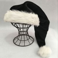 75cm Adult Black Plush Long Christmas Hat Xmas Costume Pompom Santa Claus Cap