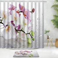 2pcs Orchid Shower Curtain Sets Bath Mat Flower Plant Winter Snowman Truck Rural Scenery Christmas Bathroom Decor Anti-Slip Rugs