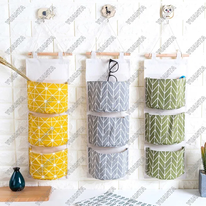 YUANTA ที่แขวนของ 3 ช่อง กระเป๋าแขวน Cloth Wall Storage, 3 Compartment Hanging Bag Lazada.co.th