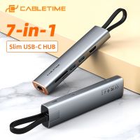 CABLETIME 7 in 1 Slim USB C HUB to LAN 1000Mbps HDMI 4K 60Hz 100W SD TF Card Reader for Dell MacBook Type C Multi Dock C432