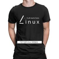 Men T-Shirt Linux It All Starts Here Novelty Cotton Tees Fitness Tops T Shirt Round Collar Clothes Printed Camisas