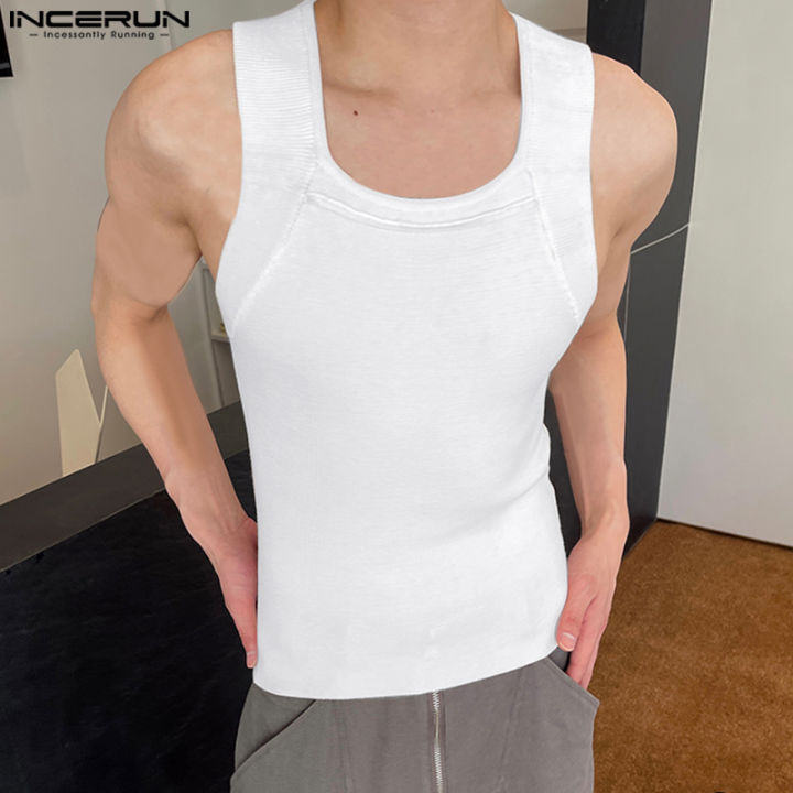 incerun-เสื้อกล้ามผู้ชายแขนกุดอเนกประสงค์เสื้อแขนกุดสำหรับเด็กเล็กเรียบง่ายสบายๆคอโอทรงสกินนี่แบบเรียบ-สไตล์เกาหลี