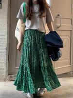 【CC】✽◎✙  Floral Pleated Skirts Loose Elastic Waist A-line Female Mid Skirt 2023 Fashion Ladies Vestidos