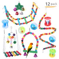 Bird Cage Toys for Parrots Wood Birds Swing Reliable Chewable Bite Rainbow Bridge Ladder Wooden Beads Shape Parrot Toy Bird Toys