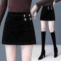 Corduroy pants women wear 2021 fashion show thin t灯芯绒短裤女外穿2021时尚显瘦裤裙洋气a字短裙假两件套 1.1
