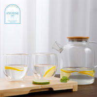 HYGIENE 101 Glass Co ced Fruit Juice Tea Water Jug, Glass Pitcher Water Carafe with Handle,Cold Water Pitcher