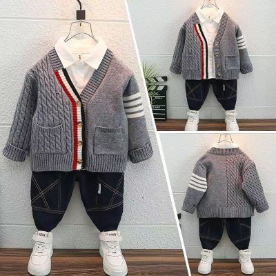 Boys Sweater Spring Autumn New Coat Fashion V-Neck Coat Top Boys Clothing Children’s Knitting Sweater