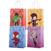 {Packing Shop} Spidey และเพื่อนสุดเจ๋งของเขาลายพิมพ์ของขวัญกระเป๋าพร้อมที่จับกระดาษบิดถุงกระดาษใส่ของขวัญพิมพ์ถุงใส่ของสำหรับจัดปาร์ตี้