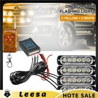 Leesa ไฟเตือนฉุกเฉิน4 In 1,ไฟฉุกเฉิน LED 12-24V 6LED ไฟกะพริบสีเหลืองอำพัน/สีขาวพร้อมไฟกะพริบตำรวจสำหรับรถยนต์รถบรรทุกเรือ