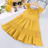 Elegant Dress Lace Stitching Solid Color Loose Children Girls Ruffle Hem Breathable Princess Style Loose Dress for Vacation  by Hs2023