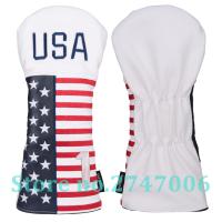 1pc White PU Leather with USA Stars &amp; Strips Embroidery Golf Club Driver Head Cover Golf Driver Wood Headcover