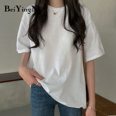 Beiyingni Womens  Short Sleeve T-shirts Loose Oversized Tops Cotton Leisure Plain Korean Tshirt Female M-2XL Camiseta Mujer