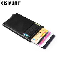 Dompet Aluminium dengan Saku Belakang Tempat Kartu ID Dompet Logam Ramping Mini Pemblokir RFID Dompet Koin Kartu Kredit Pop Up Otomatis