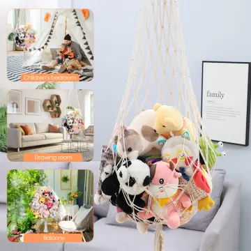 Novel Stuffed animal Net or Hammock Macrame Plush Toy Display- One Hook  Only! Convenient for Walls and Ceiling Hanging Net, stuff animal storage  for