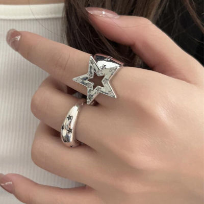 เทรนด์เครื่องประดับ Y2k พังค์เครื่องประดับเด็กผู้หญิงวินเทจปรับได้แหวนใส่นิ้วผู้หญิงแหวนดาวห้าแฉกเครื่องประดับพังก์