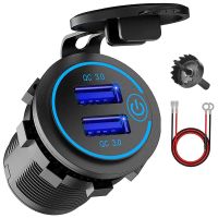 12V USB Outlet, Dual 3.0 USB Car Charger with Switch, 36W USB Waterproof Power Outlet Charger(with 1.1Inch Puncher)