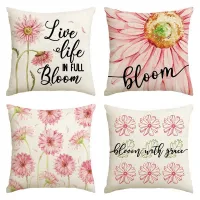 Spring Pillow Covers 18X18 Set of 4, Spring Decorations Flowers Farmhouse Throw Pillow Covers