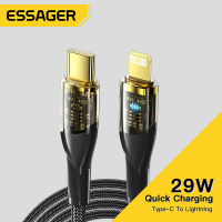 Essager USB C สายเคเบิลไปยังสายสำหรับ IPhone Lightning 14 13 Pro Max XR 8 PD 29W ชาร์จเร็วสายเคเบิลใส MBk Pro Type C