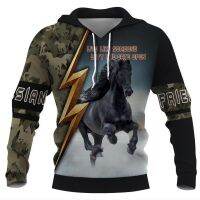 HX Friesian Horse Hoodie 3D กราฟิกสดชอบ Someone Left ประตูเปิด Pullover ลำลองประกบด้านบนเสื้อผ้าผู้ชาย