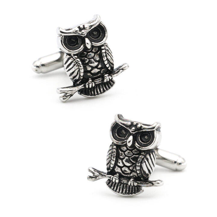 vintage-design-owl-cufflinks-สำหรับผู้ชายคุณภาพวัสดุทองแดงสีดำ-cuff-links-ขายส่งและขายปลีก-yrrey