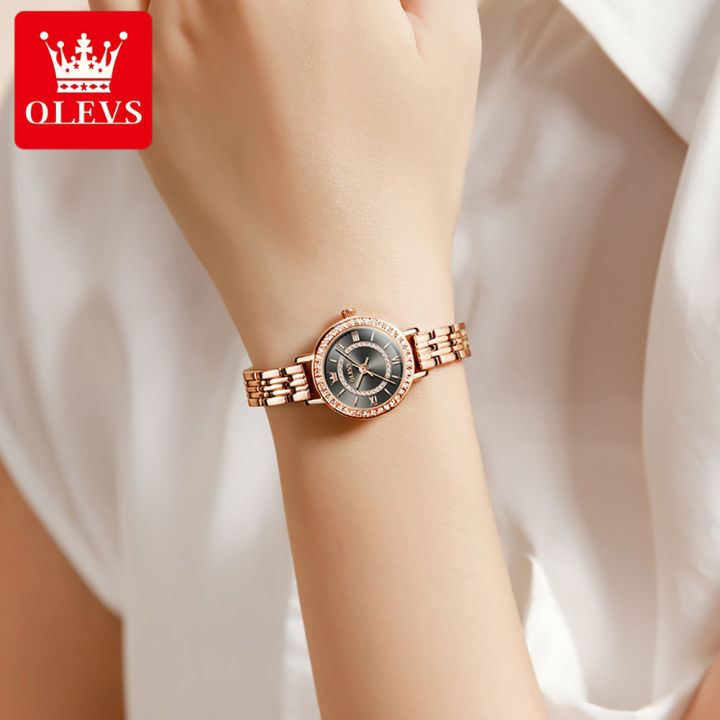 olevs-นาฬิกาผู้หญิงนำเข้าญี่ปุ่นสายเหล็กเพชรกันน้ำและ-simple-นาฬิกาข้อมือผู้หญิง