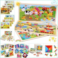 Kids Wooden Puzzle Cartoon Animal Traffic Tangram Wood Puzzle Toys Educational Jigsaw Toys for Children Gift