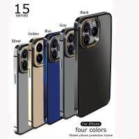 เครื่องกันชนโลหะหรูหราเคสโทรศัพท์ TPU สำหรับ iPhone 15 Pro Max Plus กรอบสแตนเลสปกป้องเลนส์ฝาครอบกันกระแทก