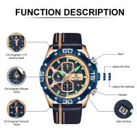 NAVIFORCE Sport Watches for Men Luxury Brand Blue Military Genuine Leather Wrist Watch Man Clock Fashion Chronograph Wristwatch