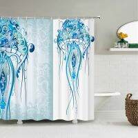 ม่านอาบน้ำผ้ากันน้ำ 3D Marine Life Bath Curtain ตะขอตกแต่ง Marine Life Bath Screen 180 * 180 ซม