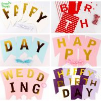1pc Happy Birthday Wedding Hot Stamping Swallowtail Flag Banner White Black Pink Red Purple Blue For Party Decoration Birthday Banners Streamers Confe