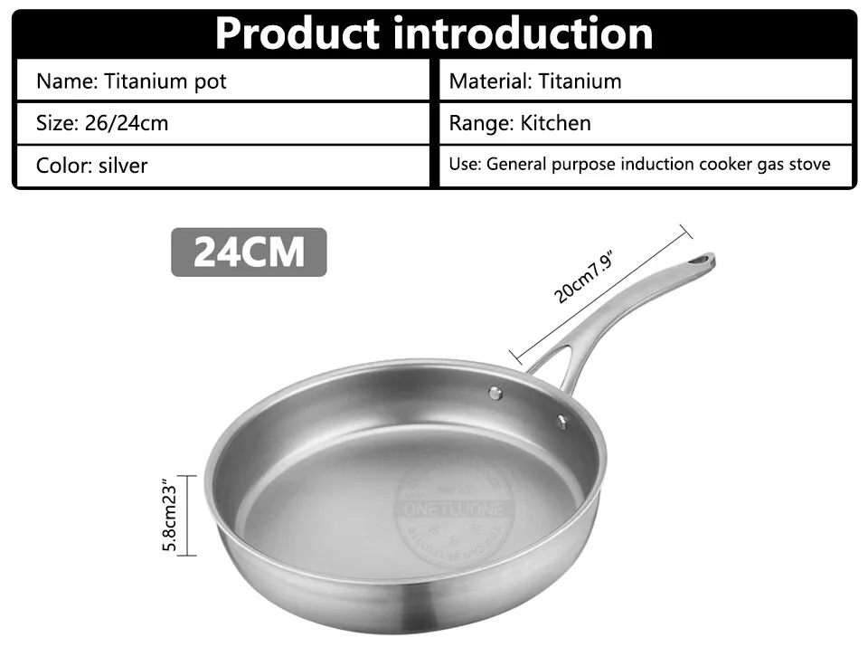 Pure Titanium Fry Pan Uncoated Nonstick Frying WokSteak Frying Pan