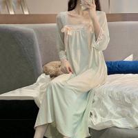 Ao Dai อ้วน mm300 ชุดนอนสไตล์จินคอร์ทสำหรับผู้หญิงใส่ด้านนอกสไตล์เจ้าหญิงฝรั่งเศสทรงหลวมไซส์ใหญ่พิเศษ 200 ชุดนอนแขนยาวแบบบาง