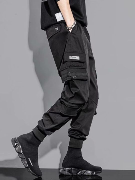 pfnw-man-cargo-pants-slim-pencil-mid-elastic-waist-man-high-street-streetwear-autumn-thin-functional-wind-mens-trousers