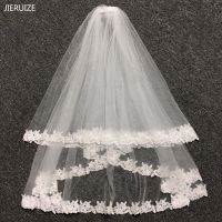 JIERUIZE In Stock Lace White Two Layers Wedding Veils Ribbon Edge with Comb High Quality Wedding Accessories Short Bridal Veil Hair Accessories