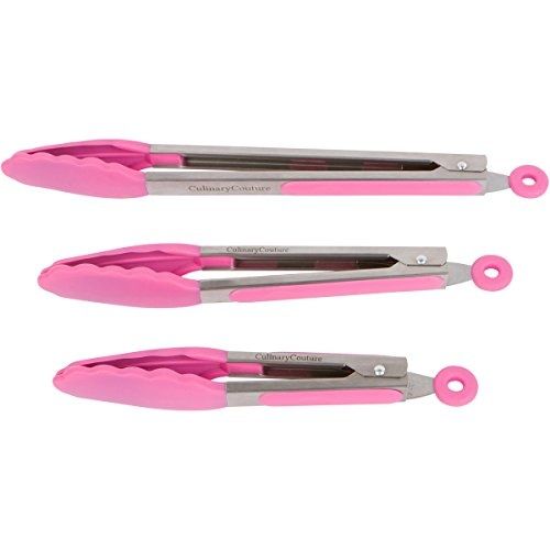 GCP Products Mini Tongs With Silicone Tips 7-Inch Small Serving Tongs, Set  Of 3 (Pink