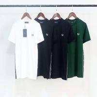 Fred Perry เสื้อยืดแขนแขนสั้นคอกลมสำหรับผู้ชาย,เสื้อยืดคอกลมแขนเหมาะสำหรับฤดูใบไม้ผลิและฤดูร้อนสไตล์ฮ่องกงสวมใส่สบายแบบอังกฤษ