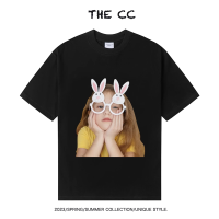 CC เสื้อคู่รักทรงหลวมแขนสั้นกระต่ายใส่แว่นโลซ่าทรงหลวมแบรนด์จีนสุดชิคแบบเกาหลี