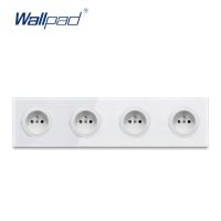 Wallpad L6สีขาว4ทางปลั๊กไฟแบบฝรั่งเศสเต้าเสียบสายไฟเบ้าติดผนังพร้อมขาแผงกระจกนิรภัย344*86มม. 4พอร์ต4แก๊ง