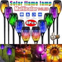 1/2/4/6/8Pcs 12/96LED Solar Flame Torch Lights Flickering Lamp Waterproof Garden Decoration Outdoor Lawn Path Yard Patio 5 Color Outdoor Lighting