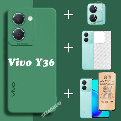 4in 1 Vivo Y36 Vivo เคสโทรศัพท์ที่ Y36เคสโทรศัพท์ซิลิโคนนุ่ม + ฟิล์มกระจกเทมเปอร์ + ฟิล์มเลนส์ + ฝาหลัง
