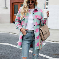 2021 New Autumn Winter Fashion Single-Breasted Lapel Cardigan Jackets Women Elegant Plaid Warm Long Sleeve Casual Loose Outwear